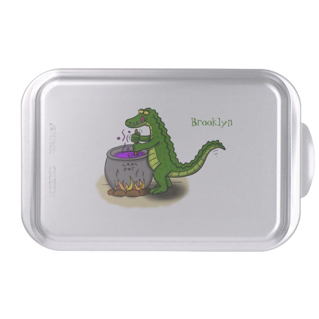 Funny green alligator cooking cartoon cake pan (Front)