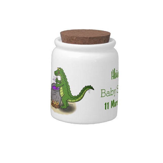 Funny green alligator cooking cartoon candy jar (Left)