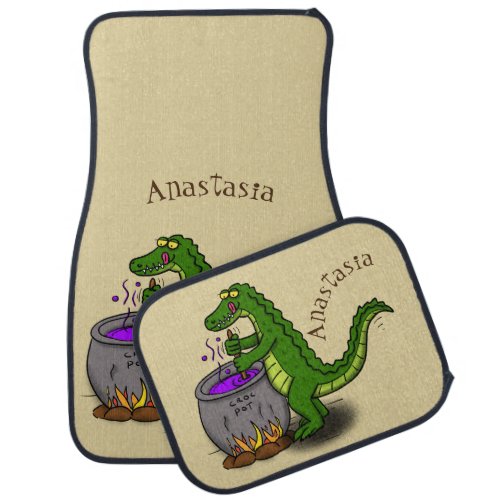 Funny green alligator cooking cartoon  car floor mat