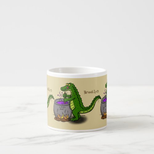 Funny green alligator cooking cartoon espresso cup