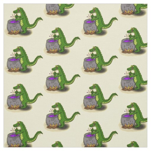 Funny green alligator cooking cartoon fabric