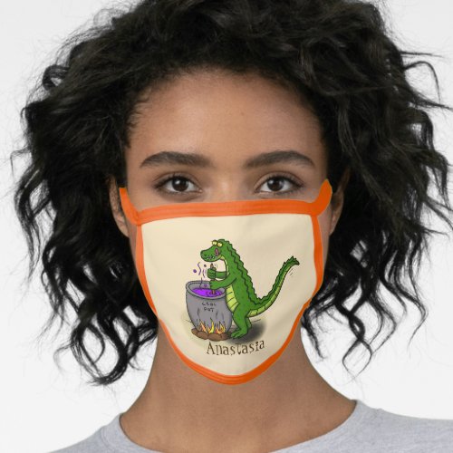 Funny green alligator cooking cartoon face mask