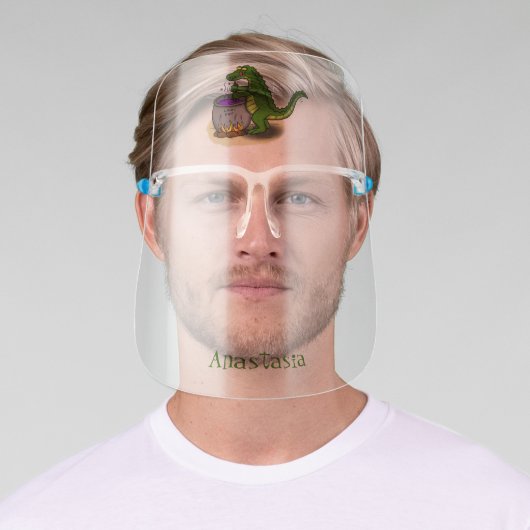 Funny green alligator cooking cartoon  face shield (Insitu)