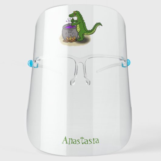Funny green alligator cooking cartoon face shield (Front)