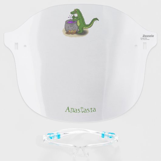 Funny green alligator cooking cartoon  face shield (Front w/Glasses)