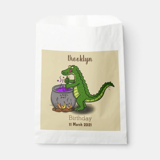 Funny green alligator cooking cartoon favor bag (Front)