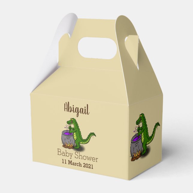 Funny green alligator cooking cartoon favor boxes (Front Side)