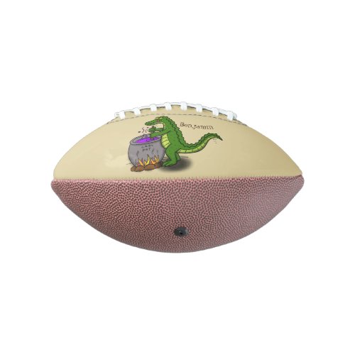 Funny green alligator cooking cartoon football