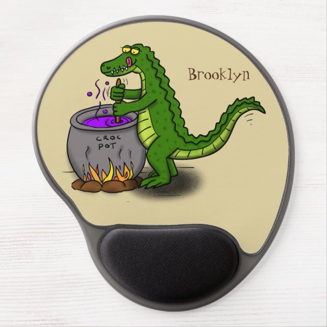 Funny green alligator cooking cartoon gel mouse pad (Front)