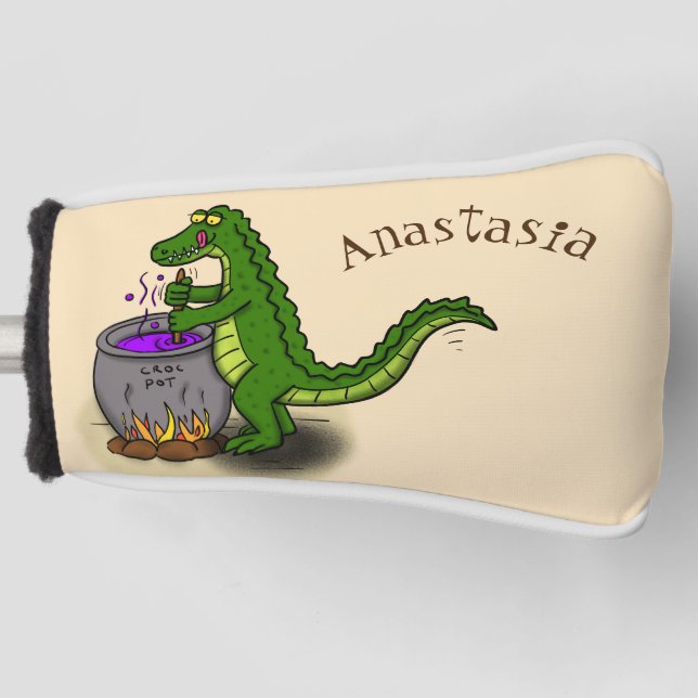 Funny green alligator cooking cartoon golf head cover (Front)