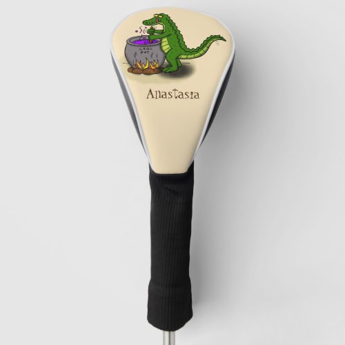 Funny green alligator cooking cartoon golf head cover