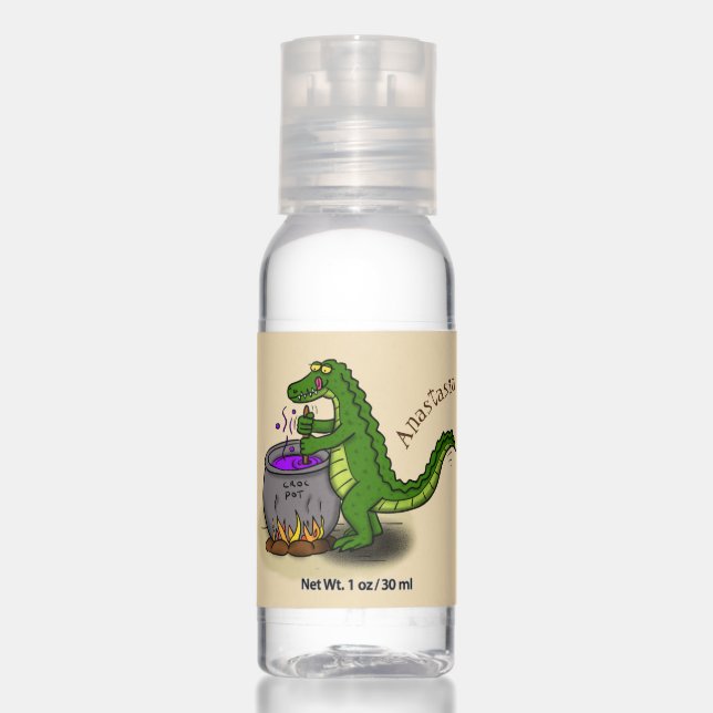 Funny green alligator cooking cartoon hand sanitizer (Front)