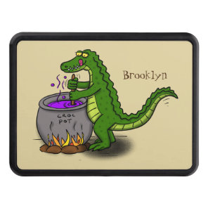 Funny green alligator cooking cartoon hitch cover