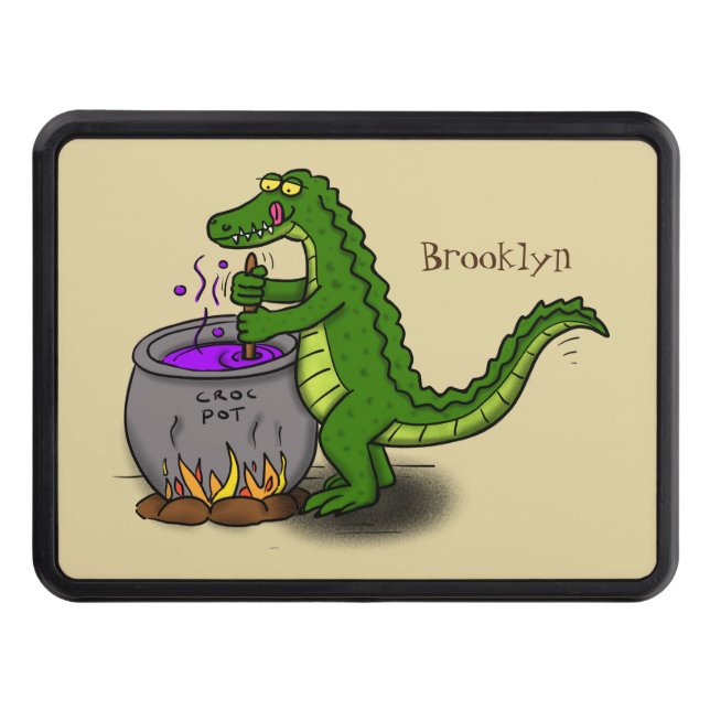 Funny green alligator cooking cartoon hitch cover (Front)