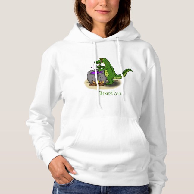 Funny green alligator cooking cartoon hoodie (Front)