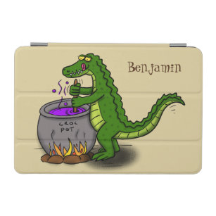 Funny green alligator cooking cartoon iPad mini cover