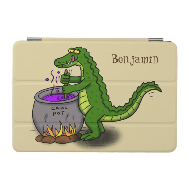 Funny green alligator cooking cartoon iPad mini cover (Horizontal)