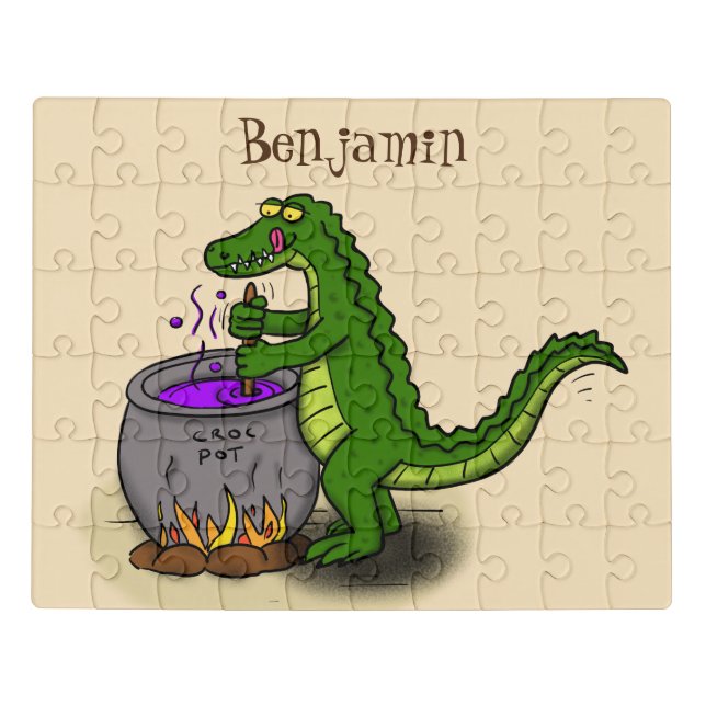 Funny green alligator cooking cartoon jigsaw puzzle (Puzzle Horizontal)