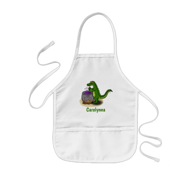 Funny green alligator cooking cartoon kids' apron (Front)