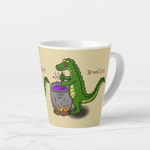 Funny green alligator cooking cartoon latte mug