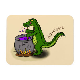 Funny green alligator cooking cartoon magnet