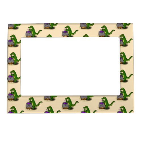 Funny green alligator cooking cartoon magnetic frame