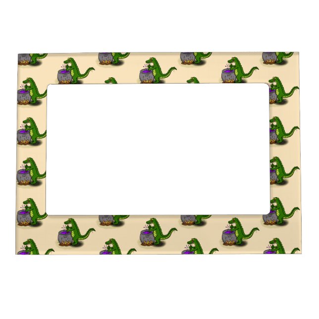 Funny green alligator cooking cartoon magnetic frame (Front)