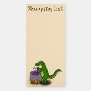 Funny green alligator cooking cartoon magnetic notepad