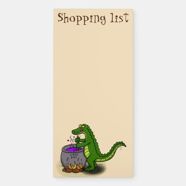 Funny green alligator cooking cartoon magnetic notepad (Front)