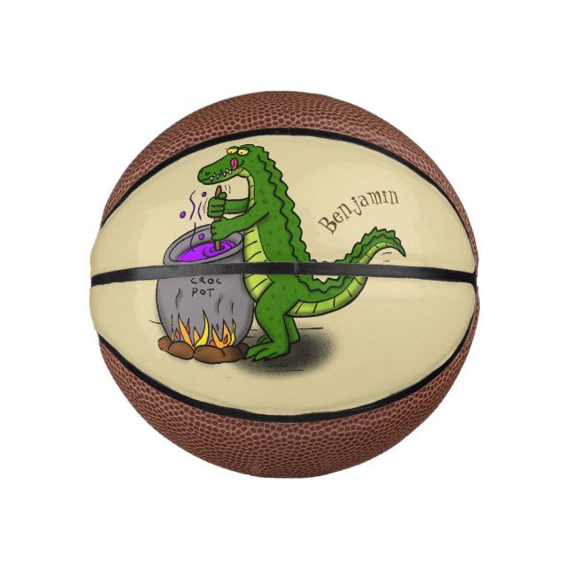 Funny green alligator cooking cartoon mini basketball (Front)