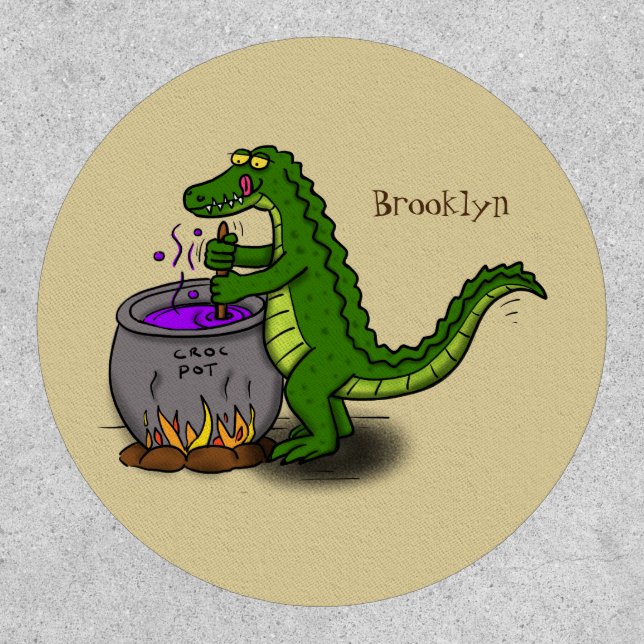 Funny green alligator cooking cartoon patch (Front)