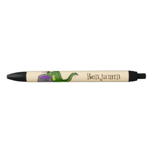 Funny green alligator cooking cartoon pen