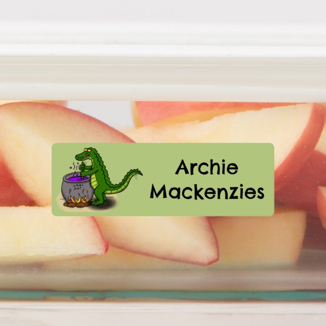 Funny green alligator cooking cartoon personalized labels (Affixed)