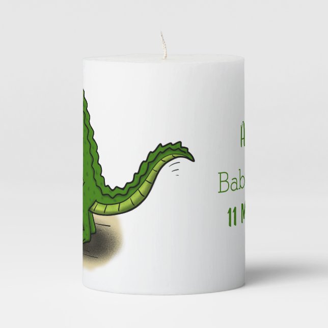 Funny green alligator cooking cartoon pillar candle (Front)