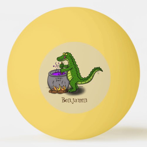 Funny green alligator cooking cartoon ping pong ball