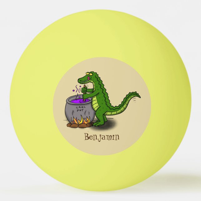 Funny green alligator cooking cartoon ping pong ball (Front)