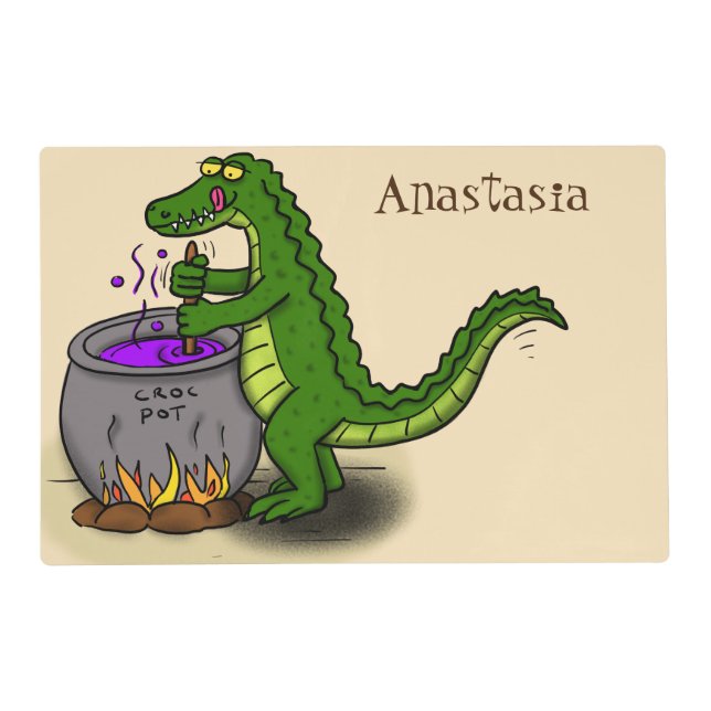 Funny green alligator cooking cartoon placemat (Front)