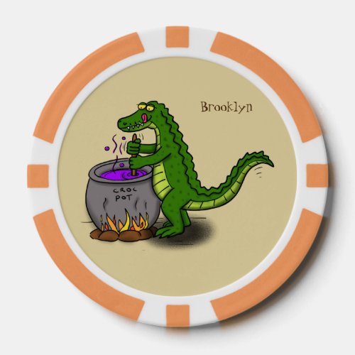 Funny green alligator cooking cartoon poker chips