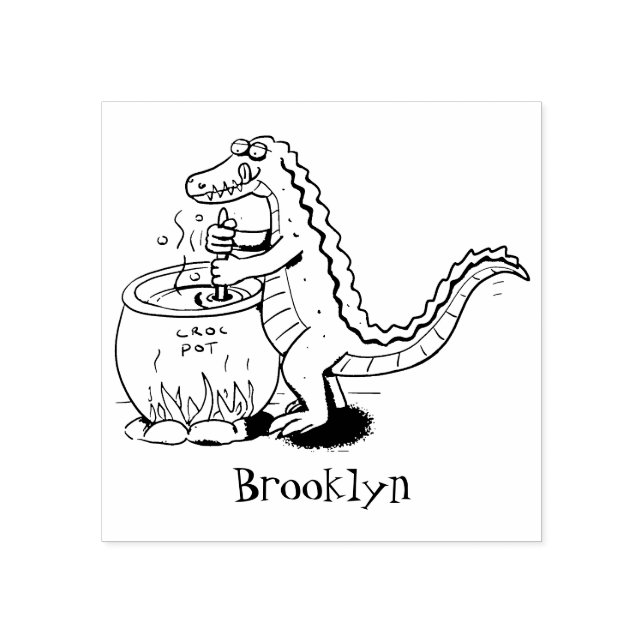 Funny green alligator cooking cartoon rubber stamp (Imprint)