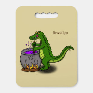Funny green alligator cooking cartoon seat cushion