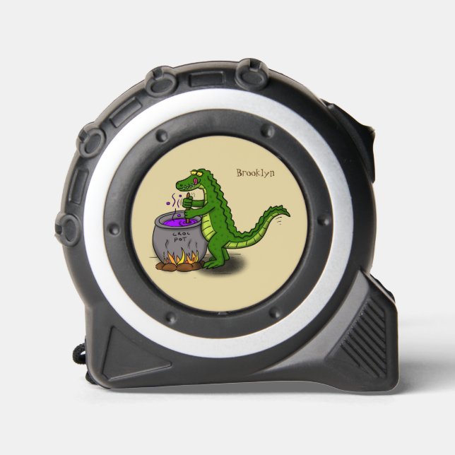 Funny green alligator cooking cartoon tape measure (Front)