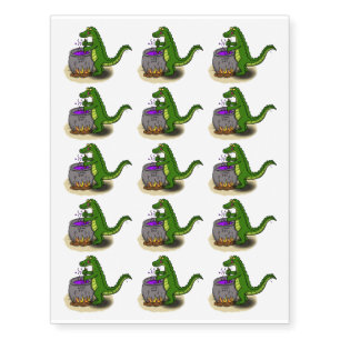 Funny green alligator cooking cartoon temporary tattoos