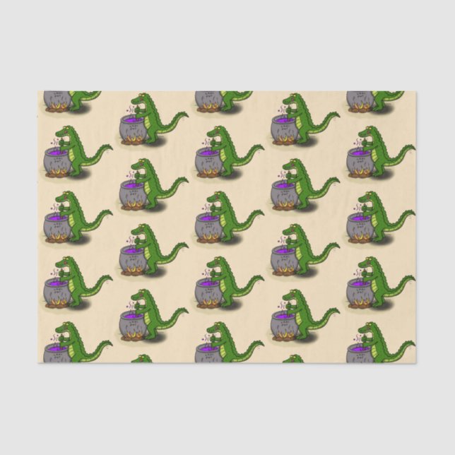 Funny green alligator cooking cartoon tissue paper (Front)