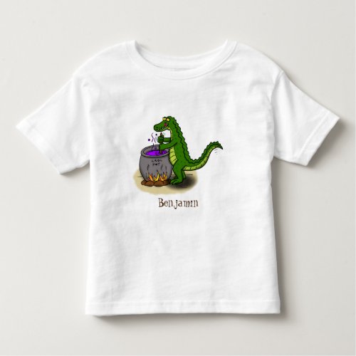 Funny green alligator cooking cartoon toddler t_shirt