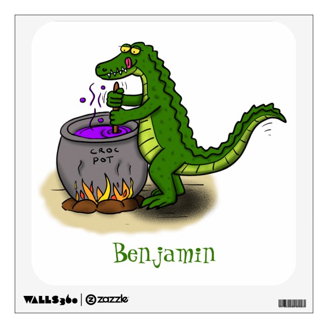 Funny green alligator cooking cartoon wall decal (Front)