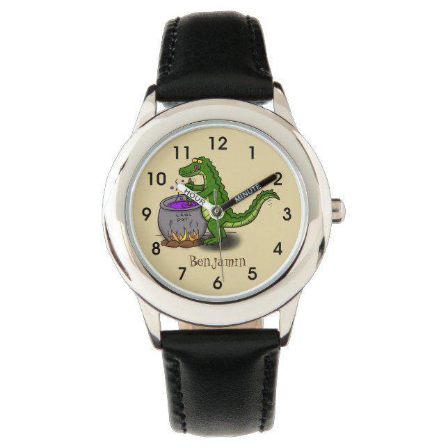 Funny green alligator cooking cartoon watch (Front)