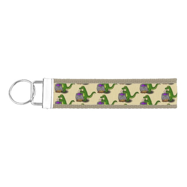 Funny green alligator cooking cartoon wrist keychain (Keys on Left)