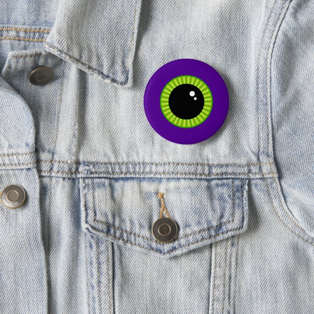 Funny Green and Purple Monster Eyeball Button (In Situ)