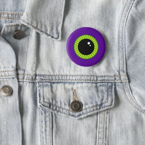 Funny Green and Purple Monster Eyeball Button