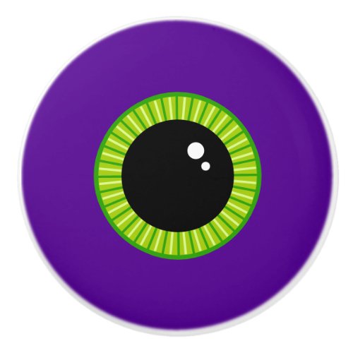 Funny Green and Purple Monster Eyeball Ceramic Knob